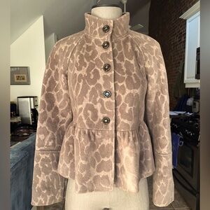 Wool Peplum Jacket with subtle tonal leopard print.